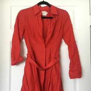 Red shirt dress, linen